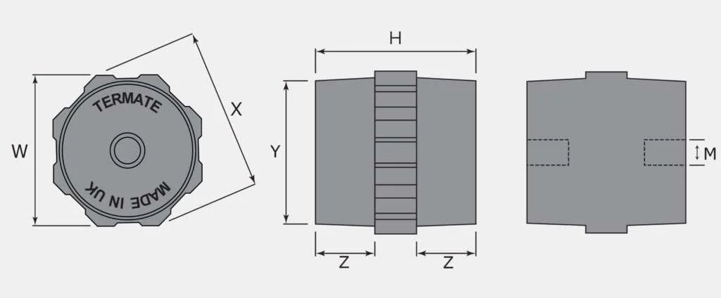 Diagram showing the location of dimensions on the standoff insulator