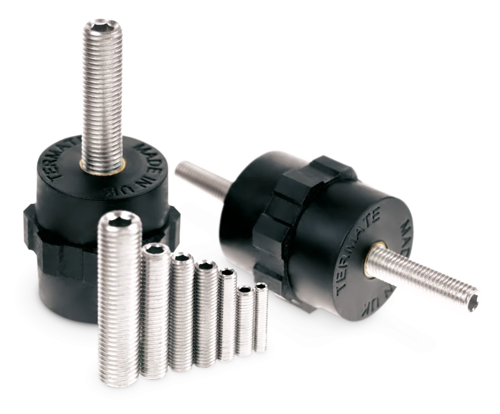 Photograph of the Termate Grub Screws, together with a suggested application with our Standoff Insulator range