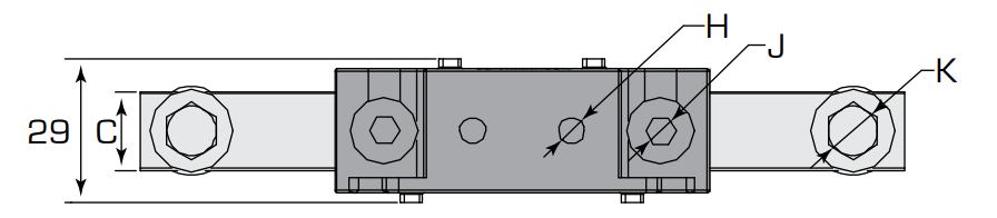 Diagram showing the plan view of a Termate Neutral Link dimensions