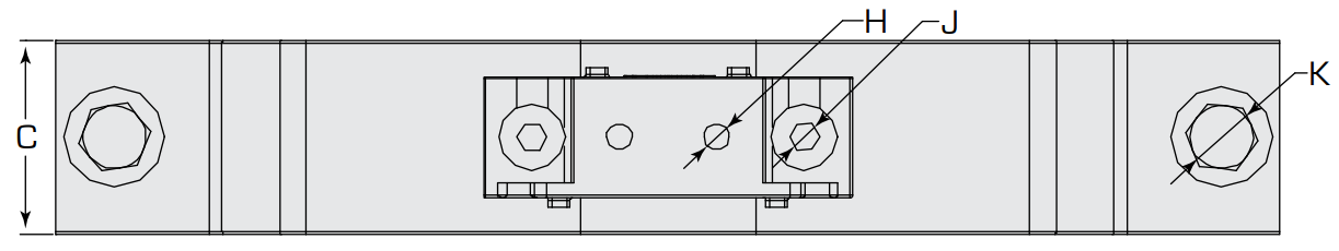 Diagram showing the bottom view of the Termate Neutral Link dimensions