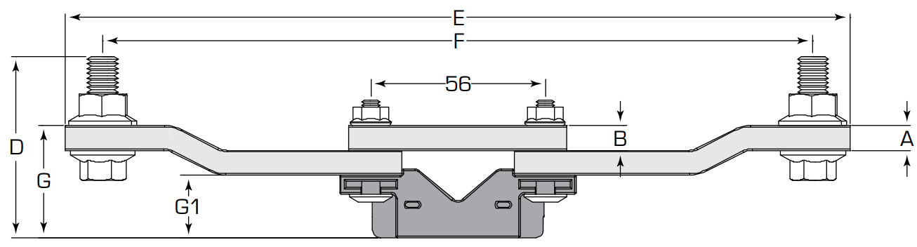 Diagram showing the side view of a Termate Neutral Link TNL400 and TNL630 dimensions