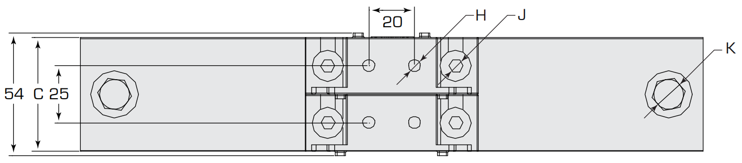 Diagram showing the bottom view of Termate Neutral Link TNL800, TNL1000 dimensions