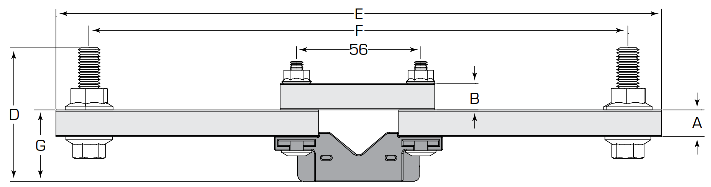 Diagram showing the side view of a Termate Neutral Link TNL800, TNL1000 dimensions