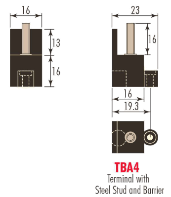 Diagram showing the TBA4 Terminal with steel stud and barrier