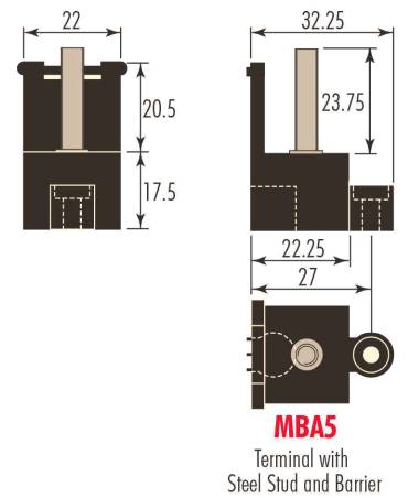 Diagram showing the MBA5 Terminal with steel stud and barrier