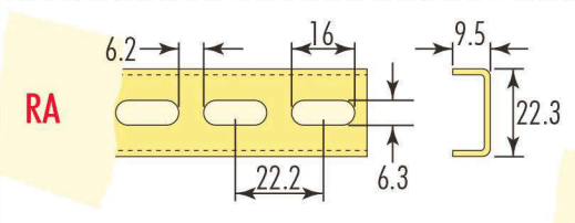Diagram showing the RA Mounting Rail Dimensions