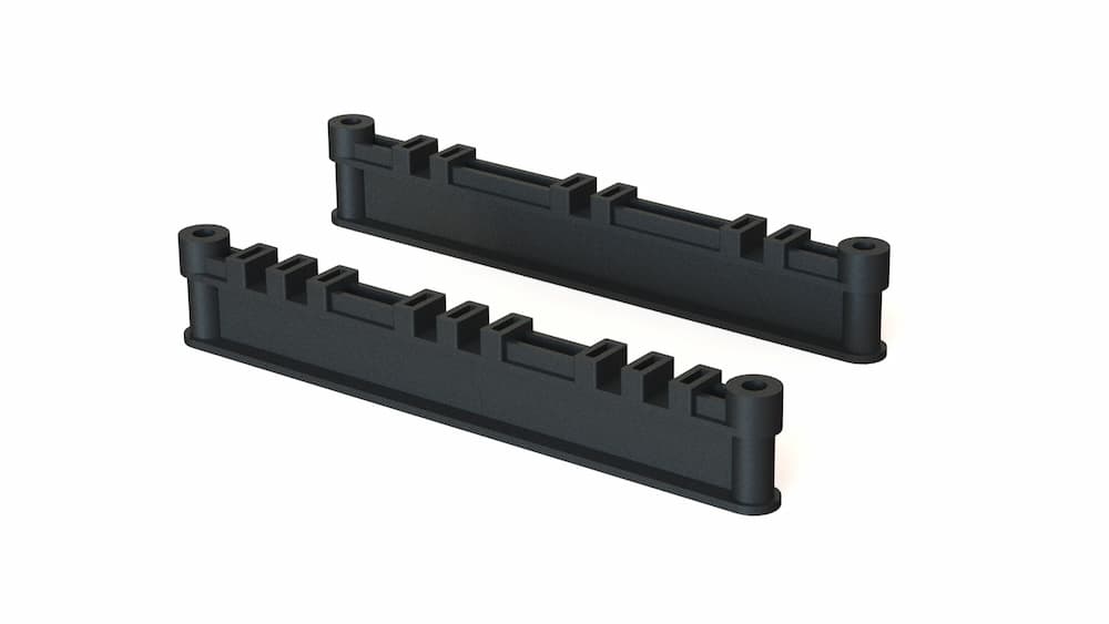 3D render of two 3 Phase, 10 mm Conductor, 60–110mm MX Busbar Support