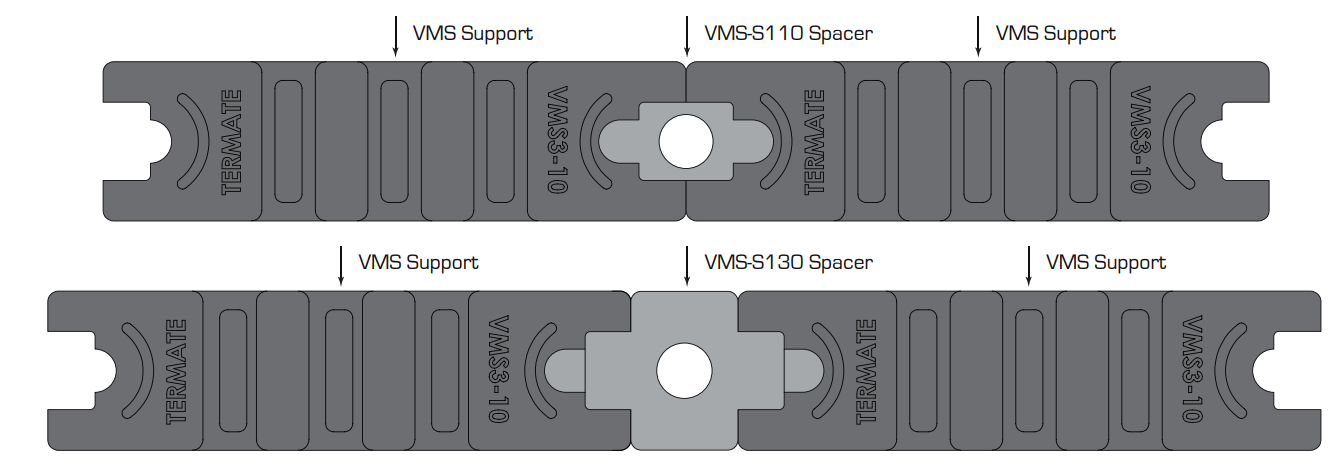 Plan view of the Termate VMS Bus Support System and Spacers, demonstrating the flexibility for installation having two different sized spacers