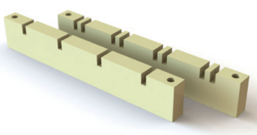 3D Rendering of the 3 Phase + Neutral, 6.3 mm Conductor, 65mm Phase Centre DMC Busbar Support