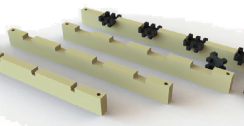 3D Rendering of the 3 Phase + Neutral, 10 mm Conductor, 65–110 mm Phase Centre DMC Busbar Supports