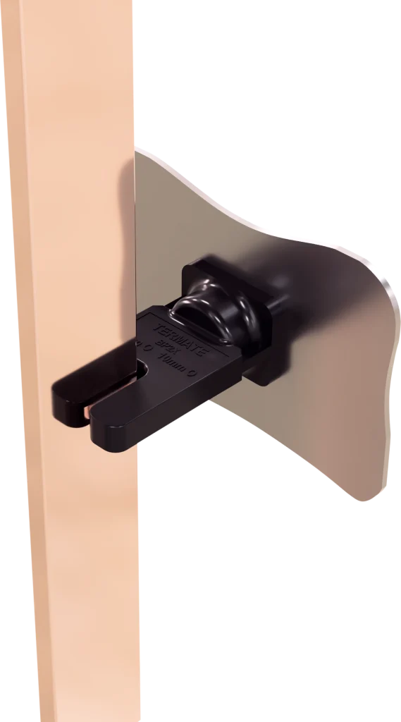 Rendering of a typical busbar plug installation including cut-out of mounting plate.