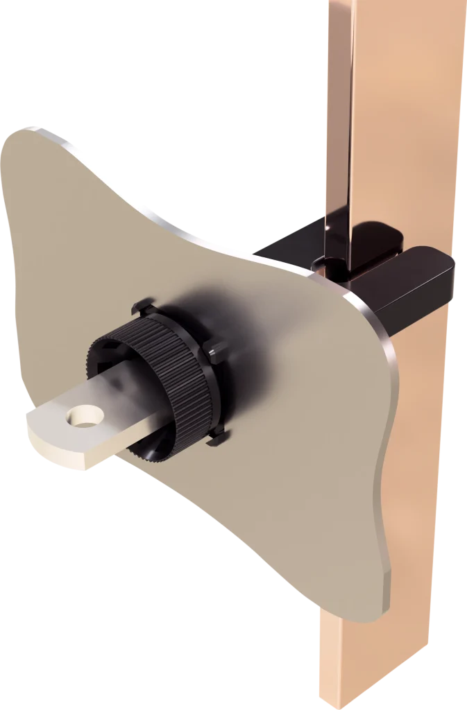 Rendering of a typical busbar plug installation including cut-out of mounting plate.