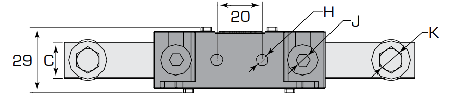 Diagram showing the plan view of a Termate Neutral Link dimensions